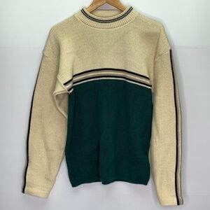 Vintage 90s Barrel Sweater Mens XL Cotton Tan Green Stripe Cotton USA Made